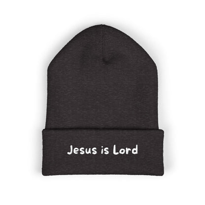 Embroidered 'Jesus is Lord' Cuffed Beanie — Christian Faith Knit Hat