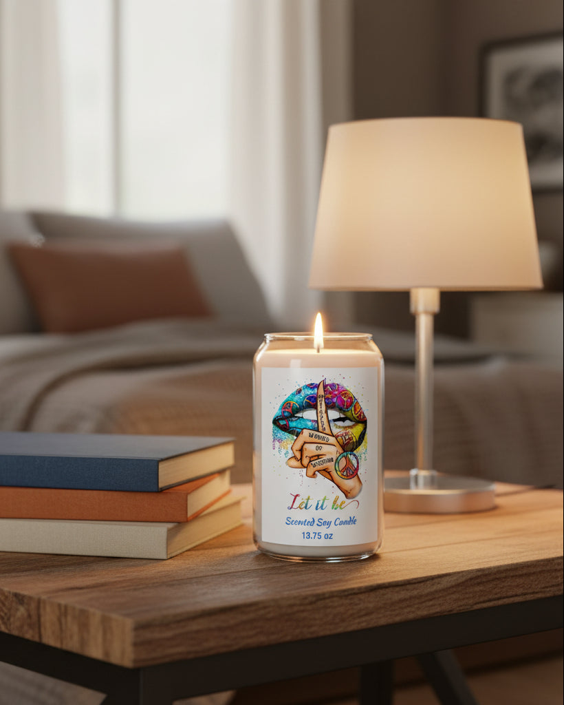 Let It Be Scented Soy Candle — 13.75 oz (Peaceful Rainbow Lip & Wisdom Design)