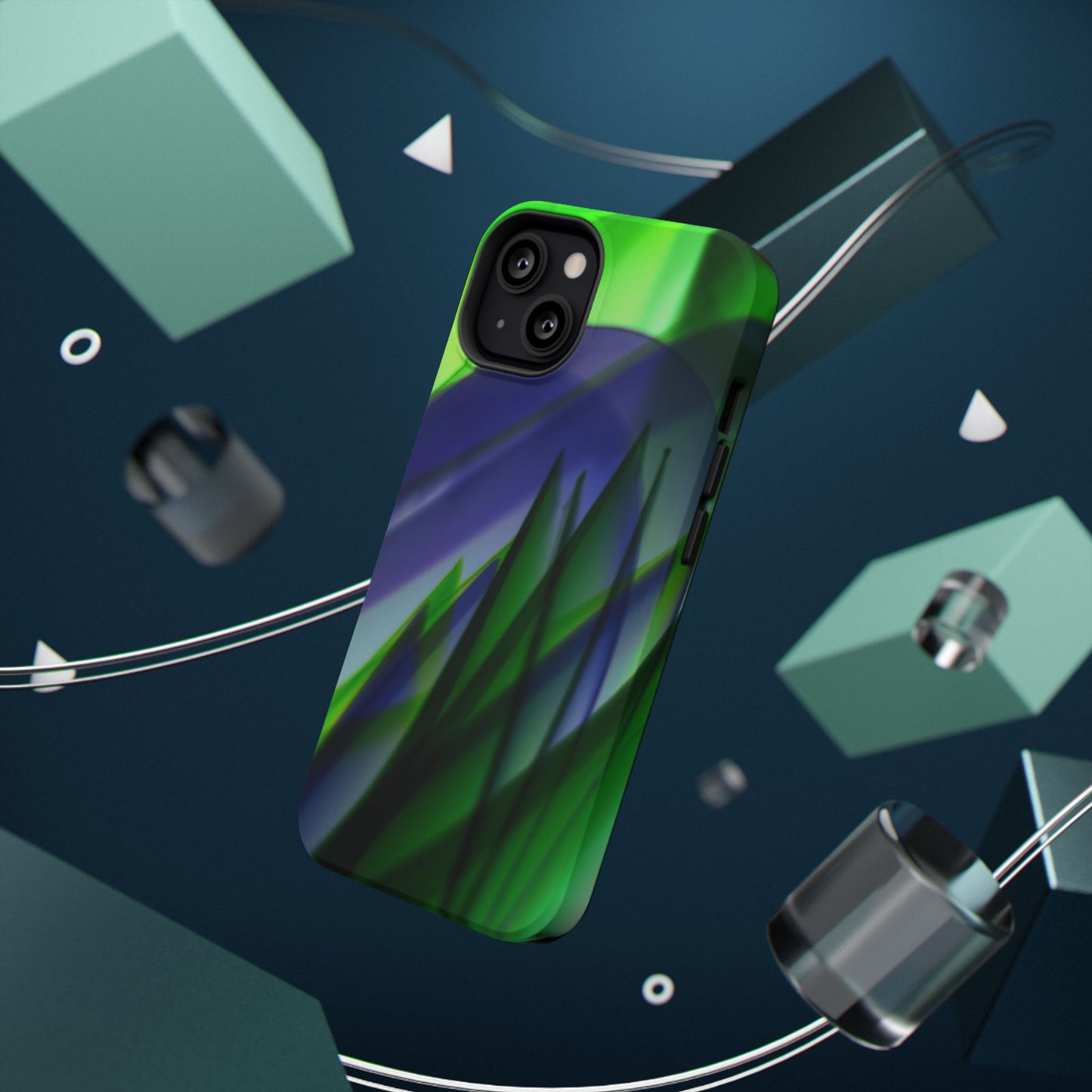 — Green Blue Abstract Wave Design Impact-Resistant Phone Case