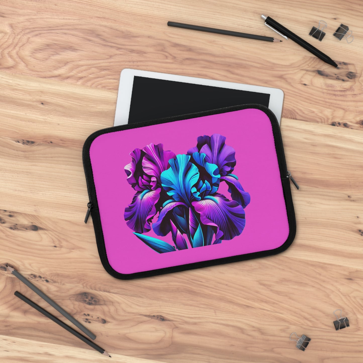 Vivid Neon Iris Laptop Sleeve — Pink Floral Protective Case