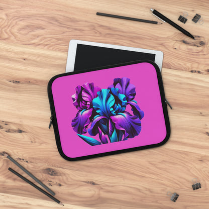 Vivid Neon Iris Laptop Sleeve — Pink Floral Protective Case