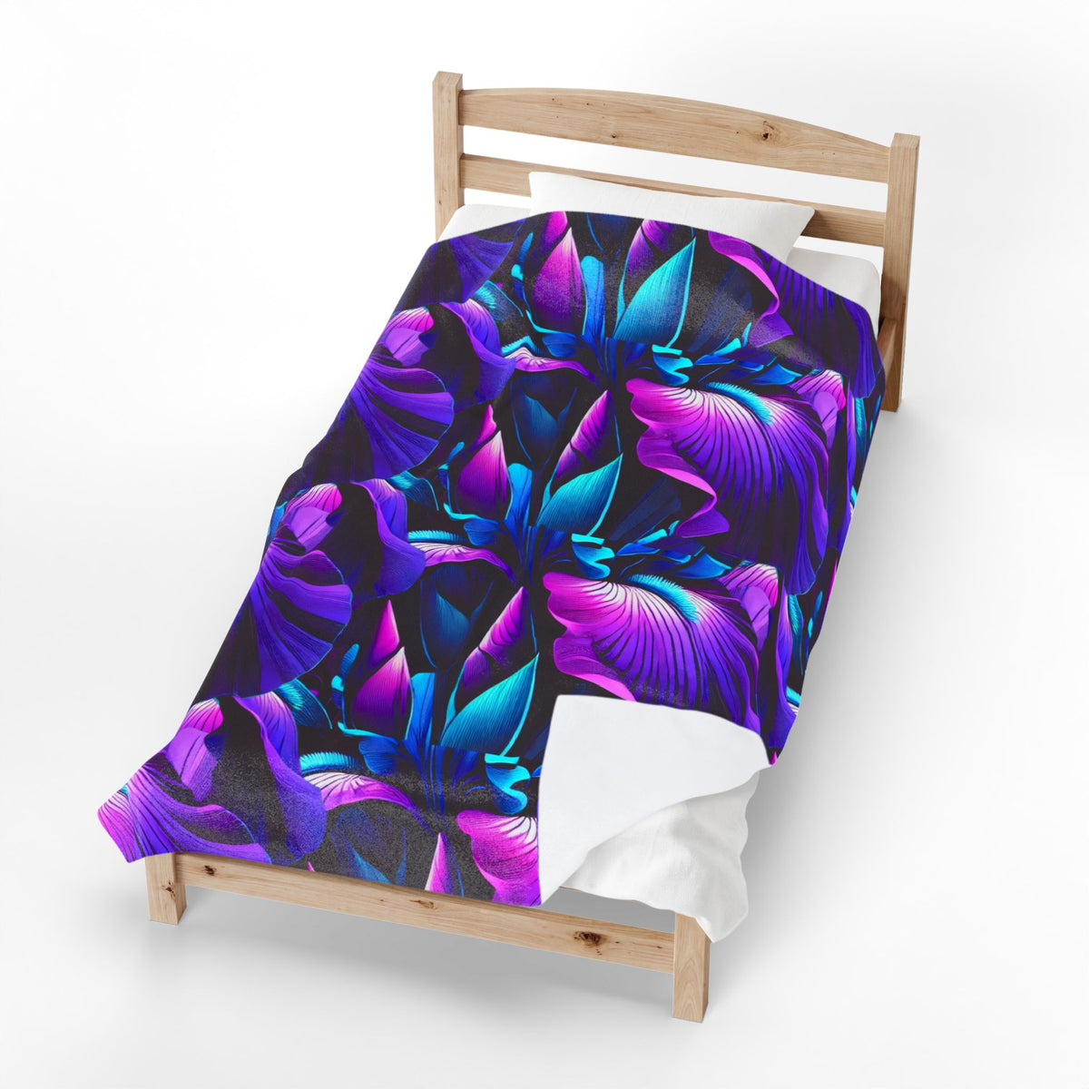 Neon Purple Iris Floral Velveteen Plush Blanket