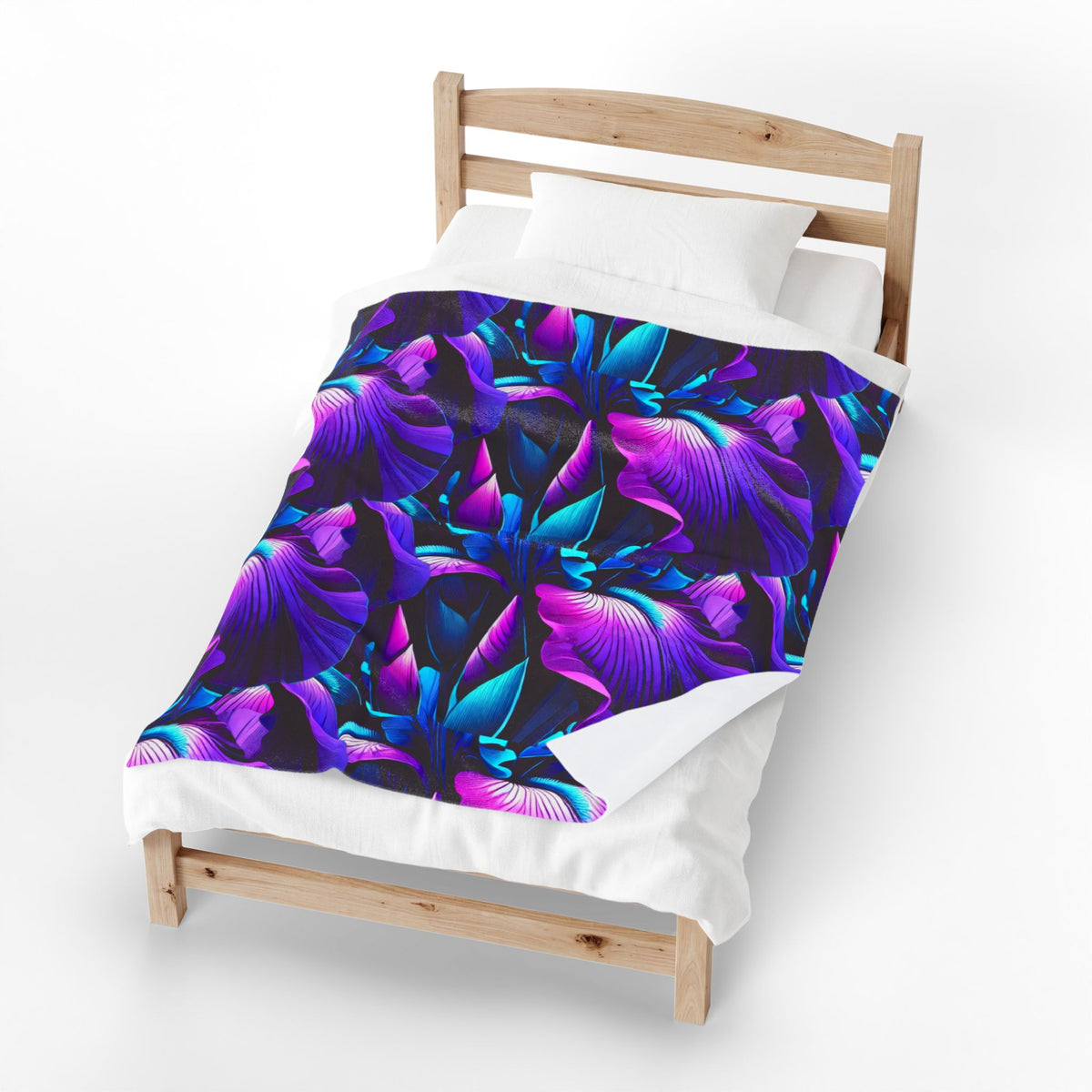 Neon Purple Iris Floral Velveteen Plush Blanket