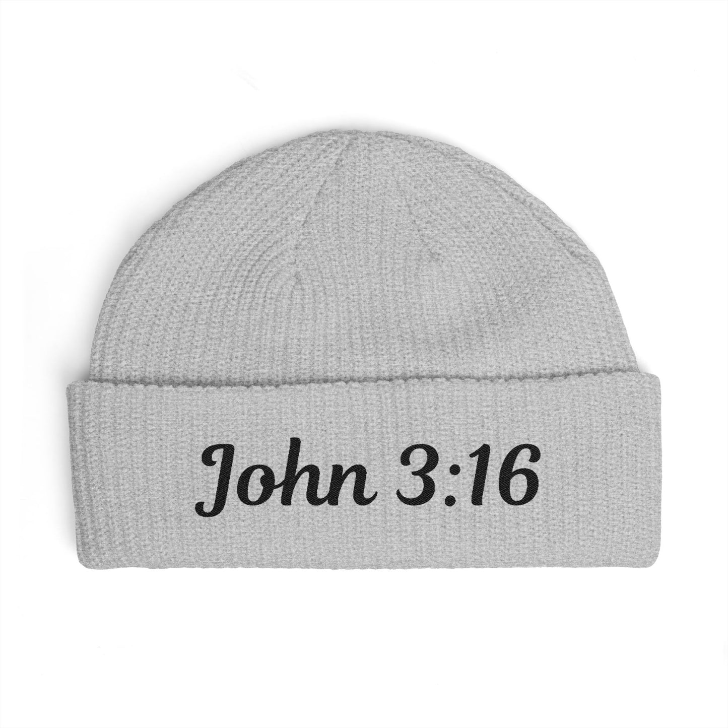 John 3:16 Cuff Beanie — Christian Scripture Embroidered Knit Hat