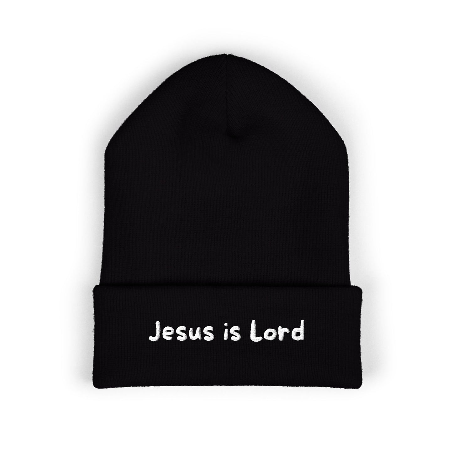 Embroidered 'Jesus is Lord' Cuffed Beanie — Christian Faith Knit Hat