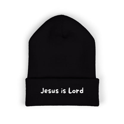 Embroidered 'Jesus is Lord' Cuffed Beanie — Christian Faith Knit Hat