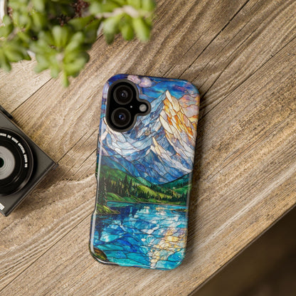 Stained Glass Mountain Lake Mosaic Phone Case — Impact-Resistant Artistic Protection