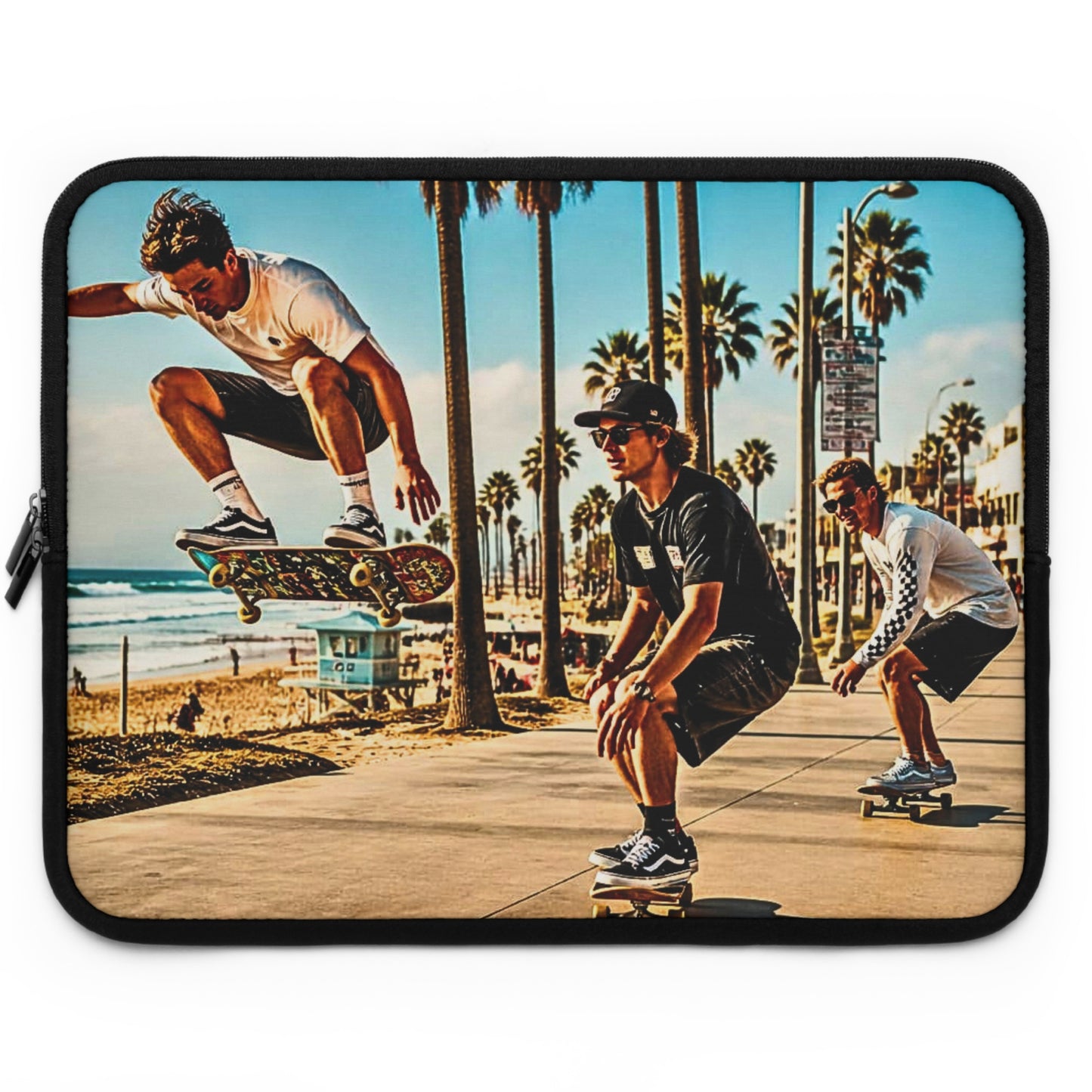 Skateboarders at Venice Beach Laptop Sleeve — Vintage Surf Skateboard Design