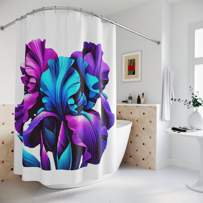 Iris Bloom Shower Curtain — Vibrant Purple & Teal Floral Bathroom Decor