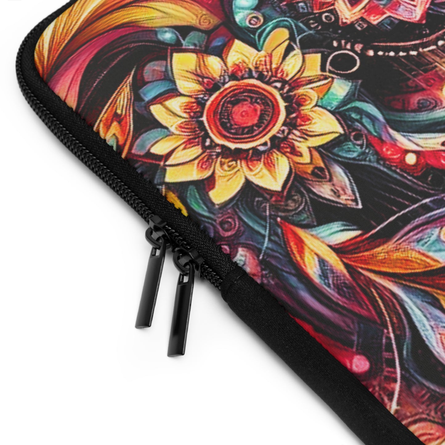 Colorful Floral Mandala Laptop Sleeve — Vibrant Boho Feather Design