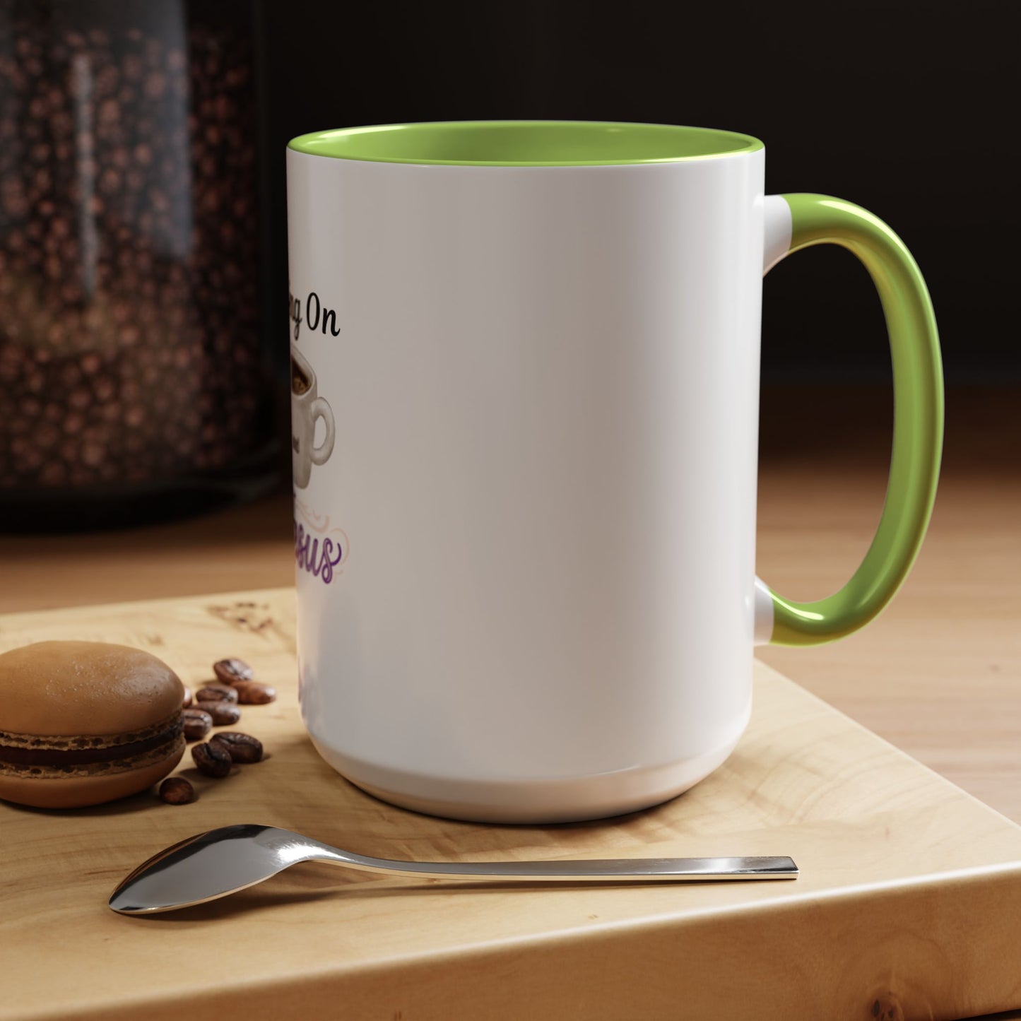 Living On Coffee and Jesus Accent Mug — Christian Coffee Cup (11/15oz)