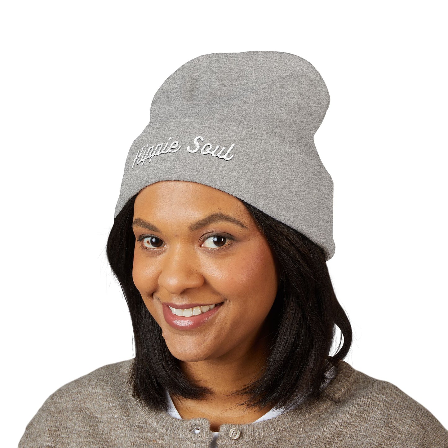 Hippie Soul Embroidered Beanie — Classic Cuffed Knit Hat