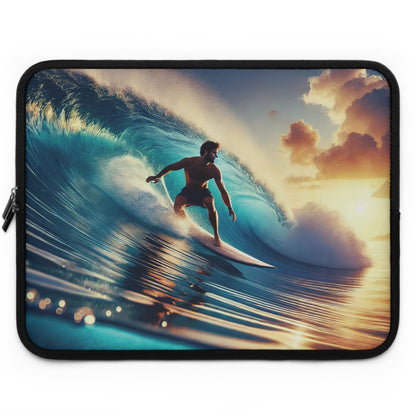 Longboard Surfer Sunrise Laptop Sleeve – Vibrant Ocean Wave Protective Case