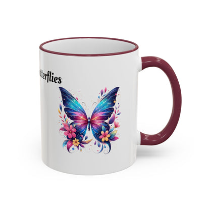I Love Butterflies Accent Rim Mug — Floral Butterfly Coffee Cup (11oz/15oz)