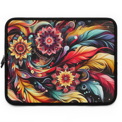Colorful Floral Mandala Laptop Sleeve — Vibrant Boho Feather Design