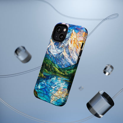 Stained Glass Mountain Lake Mosaic Phone Case — Impact-Resistant Artistic Protection