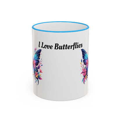 I Love Butterflies Accent Rim Mug — Floral Butterfly Coffee Cup (11oz/15oz)