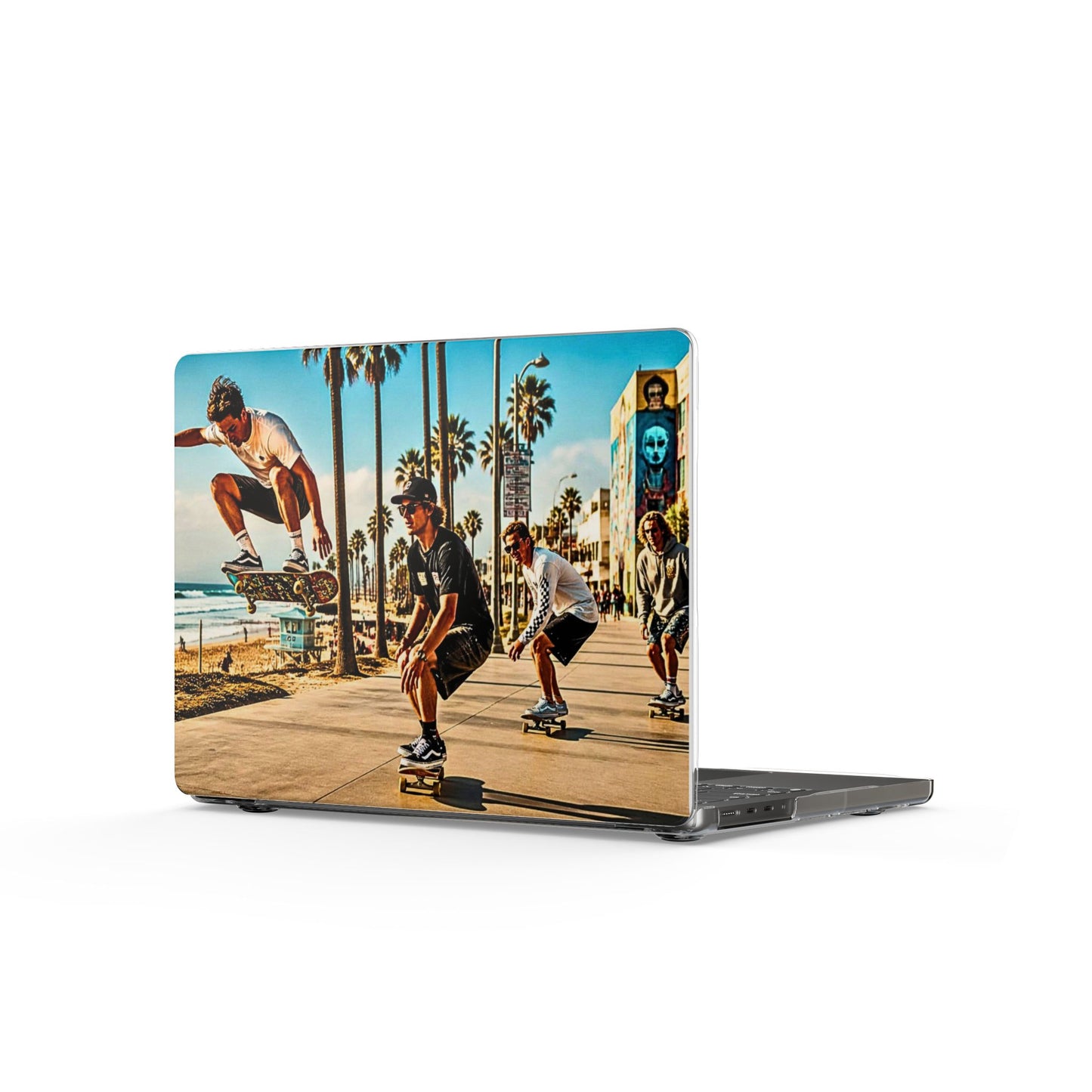 Skateboarders at Venice Beach Clear MacBook Case — Retro Surf & Skate Laptop Cover