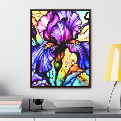 Stained Glass Iris Wood Framed Canvas