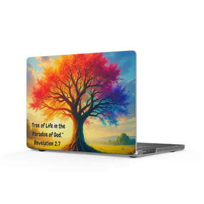 Tree of Life MacBook Case — Colorful Christian Laptop Cover with Revelation 2:7 Quote