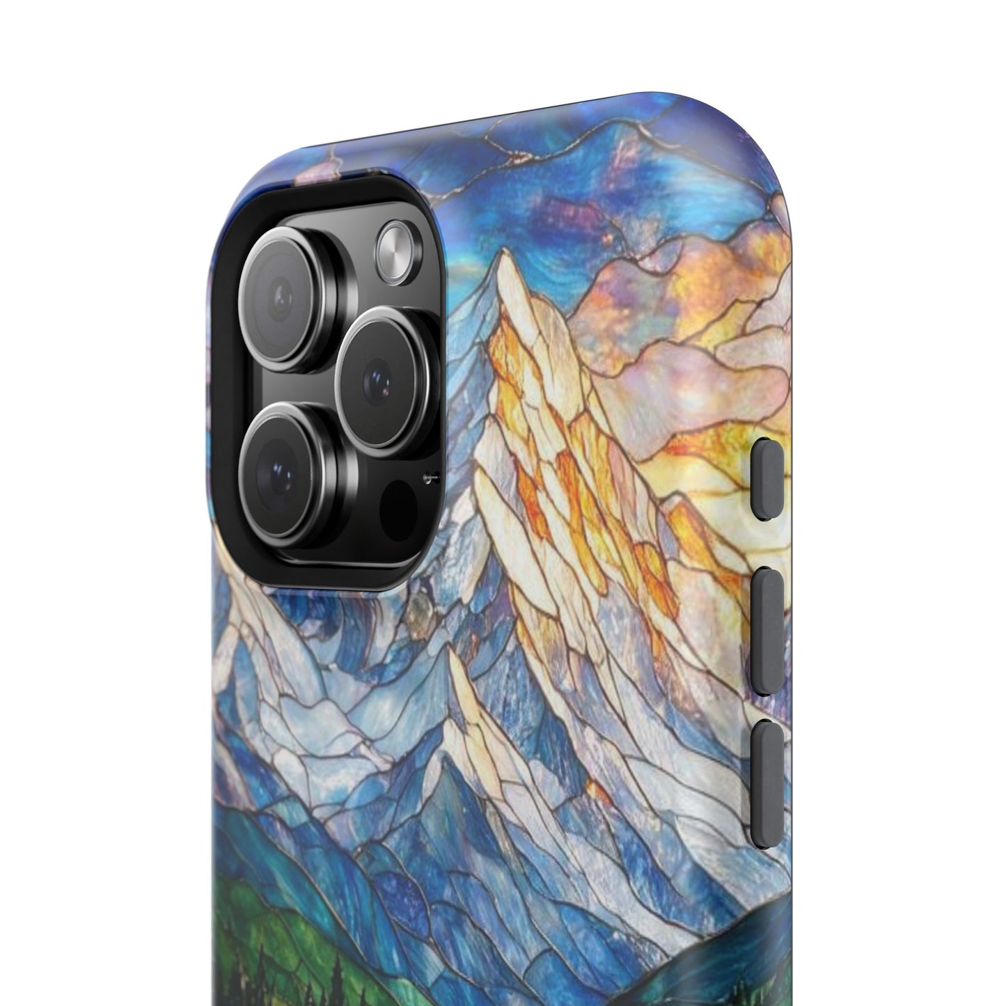 Stained Glass Mountain Lake Mosaic Phone Case — Impact-Resistant Artistic Protection