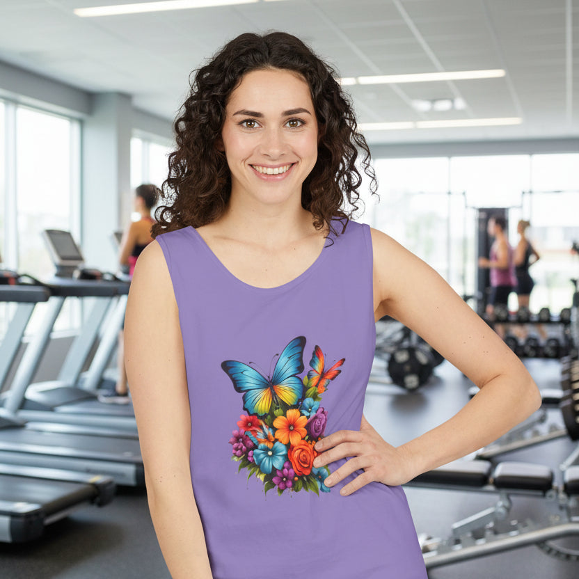 Butterfly Floral Tank Top — Colorful Garden Print Summer Tee
