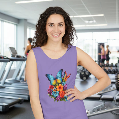 Butterfly Floral Tank Top — Colorful Garden Print Summer Tee
