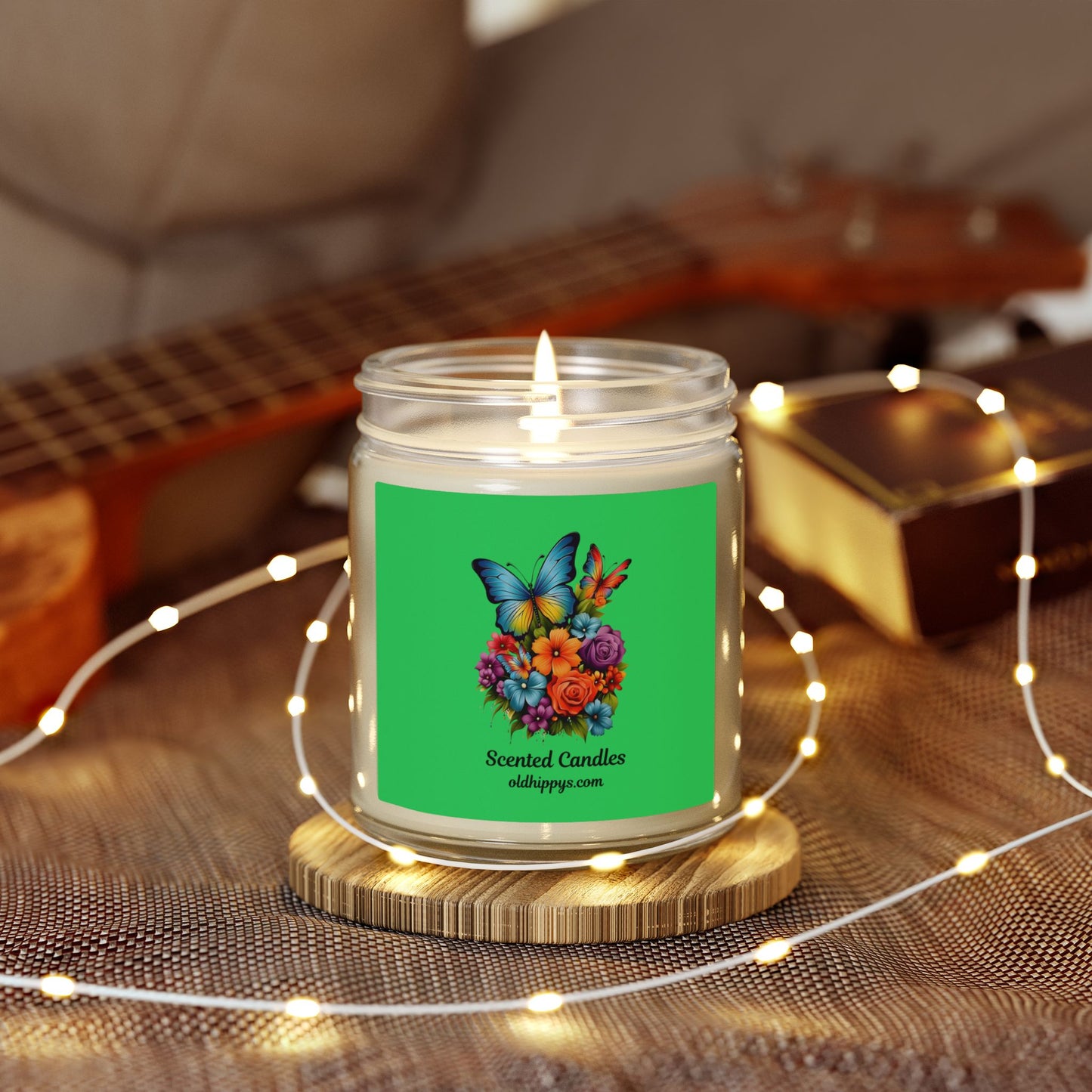 Scented Candle — Coconut Apricot Wax (4oz & 9oz) with Floral Butterfly Label