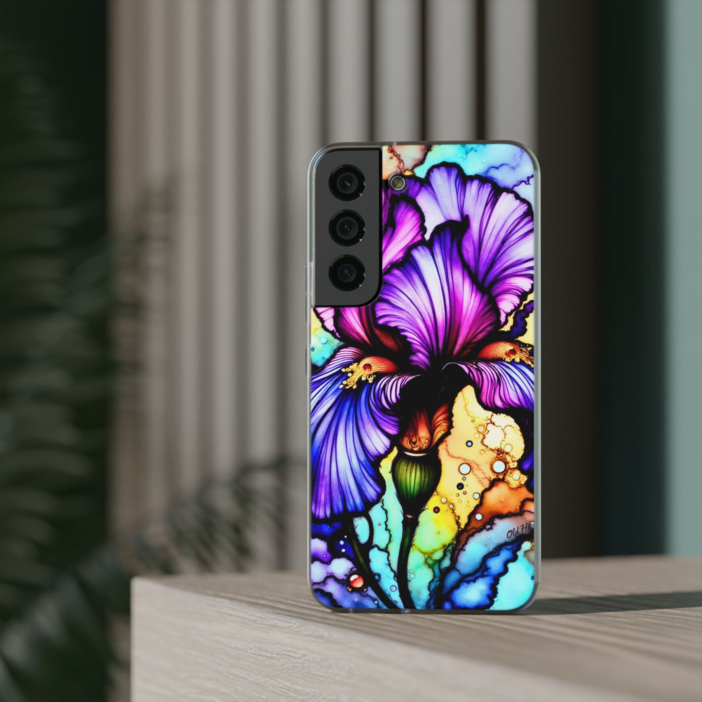 Stained Glass Iris Smartphone Case — Vibrant Purple Watercolor Phone Cover