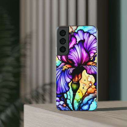 Stained Glass Iris Smartphone Case — Vibrant Purple Watercolor Phone Cover