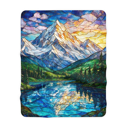 Mountain Lake Sherpa Blanket — Stained Glass Nature Fleece Throw