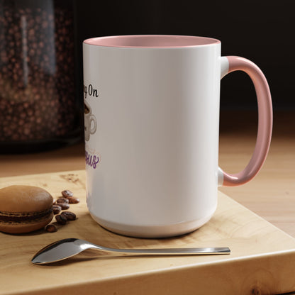 Living On Coffee and Jesus Accent Mug — Christian Coffee Cup (11/15oz)