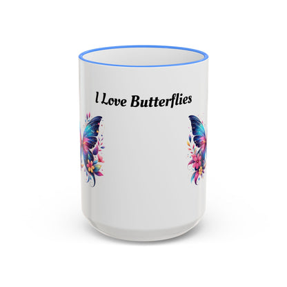 I Love Butterflies Accent Rim Mug — Floral Butterfly Coffee Cup (11oz/15oz)