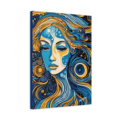 “Blue Orbit Goddess” – Psychedelic Abstract Portrait Canvas