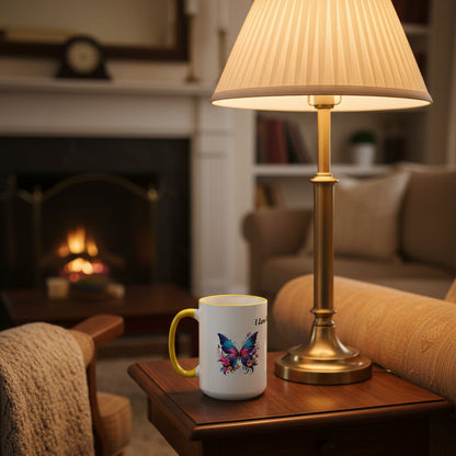 I Love Butterflies Accent Rim Mug — Floral Butterfly Coffee Cup (11oz/15oz)