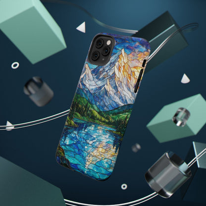 Stained Glass Mountain Lake Mosaic Phone Case — Impact-Resistant Artistic Protection