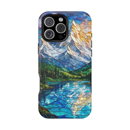 Stained Glass Mountain Lake Mosaic Phone Case — Impact-Resistant Artistic Protection