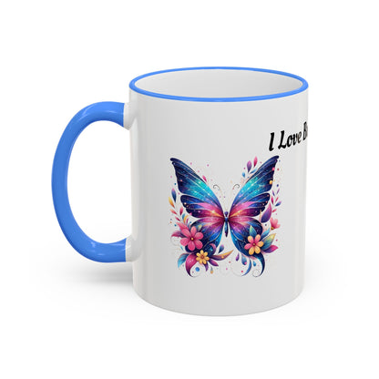 I Love Butterflies Accent Rim Mug — Floral Butterfly Coffee Cup (11oz/15oz)