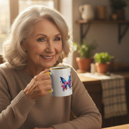 I Love Butterflies Accent Rim Mug — Floral Butterfly Coffee Cup (11oz/15oz)