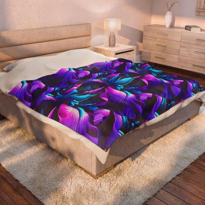 Neon Purple Iris Floral Velveteen Plush Blanket