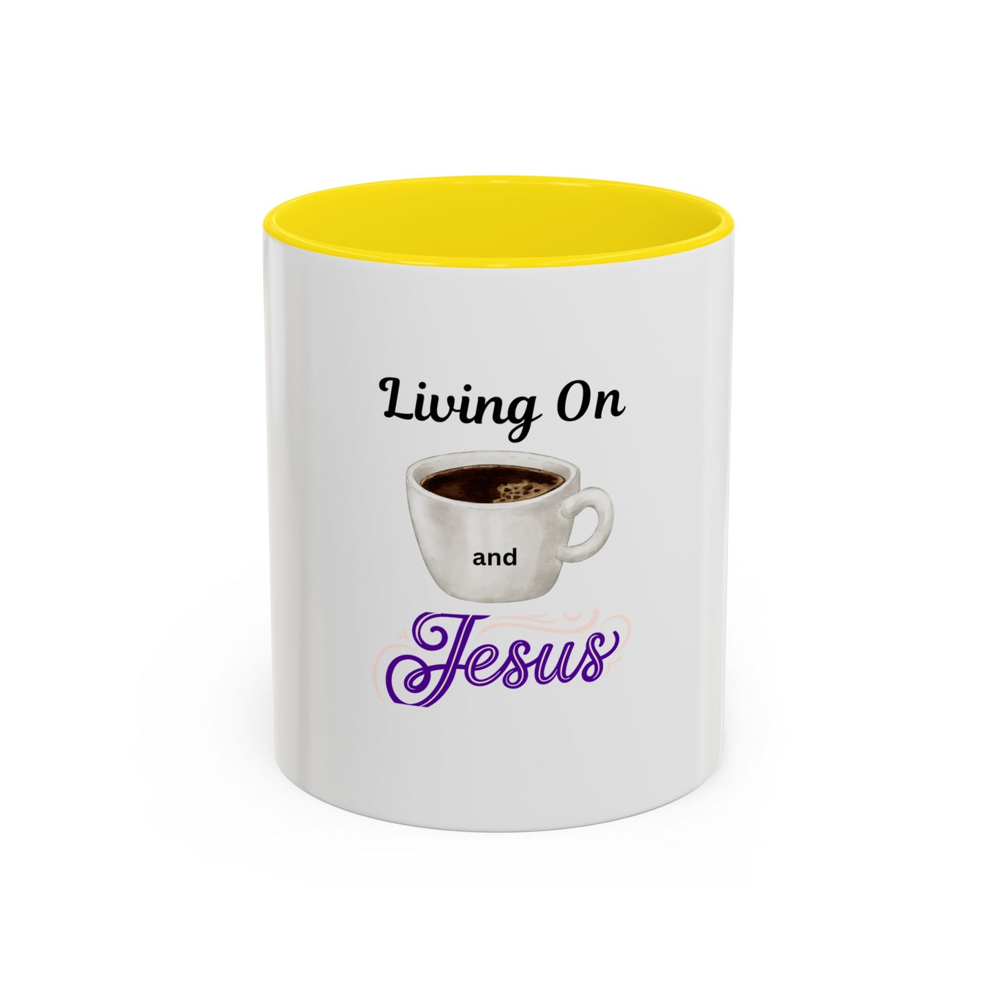 Living On Coffee and Jesus Accent Mug — Christian Coffee Cup (11/15oz)