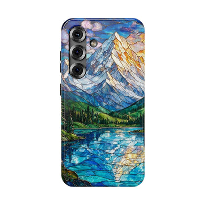 Stained Glass Mountain Lake Mosaic Phone Case — Impact-Resistant Artistic Protection