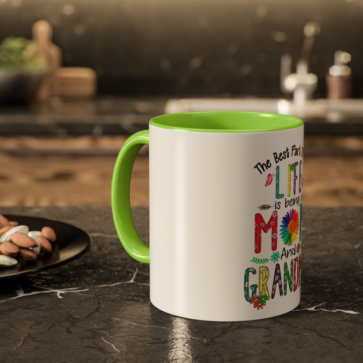 Mom and Grandma Colorful Ceramic Mug — "The Best Part of My Life is Being a Mom and Grandma" (11oz/15oz)