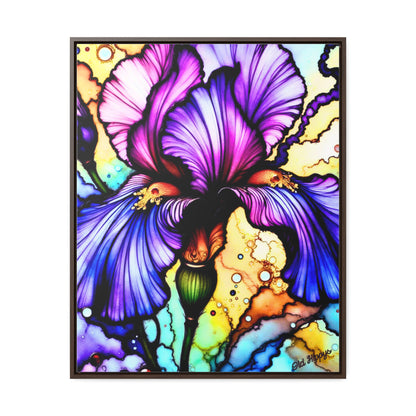 Stained Glass Iris Wood Framed Canvas