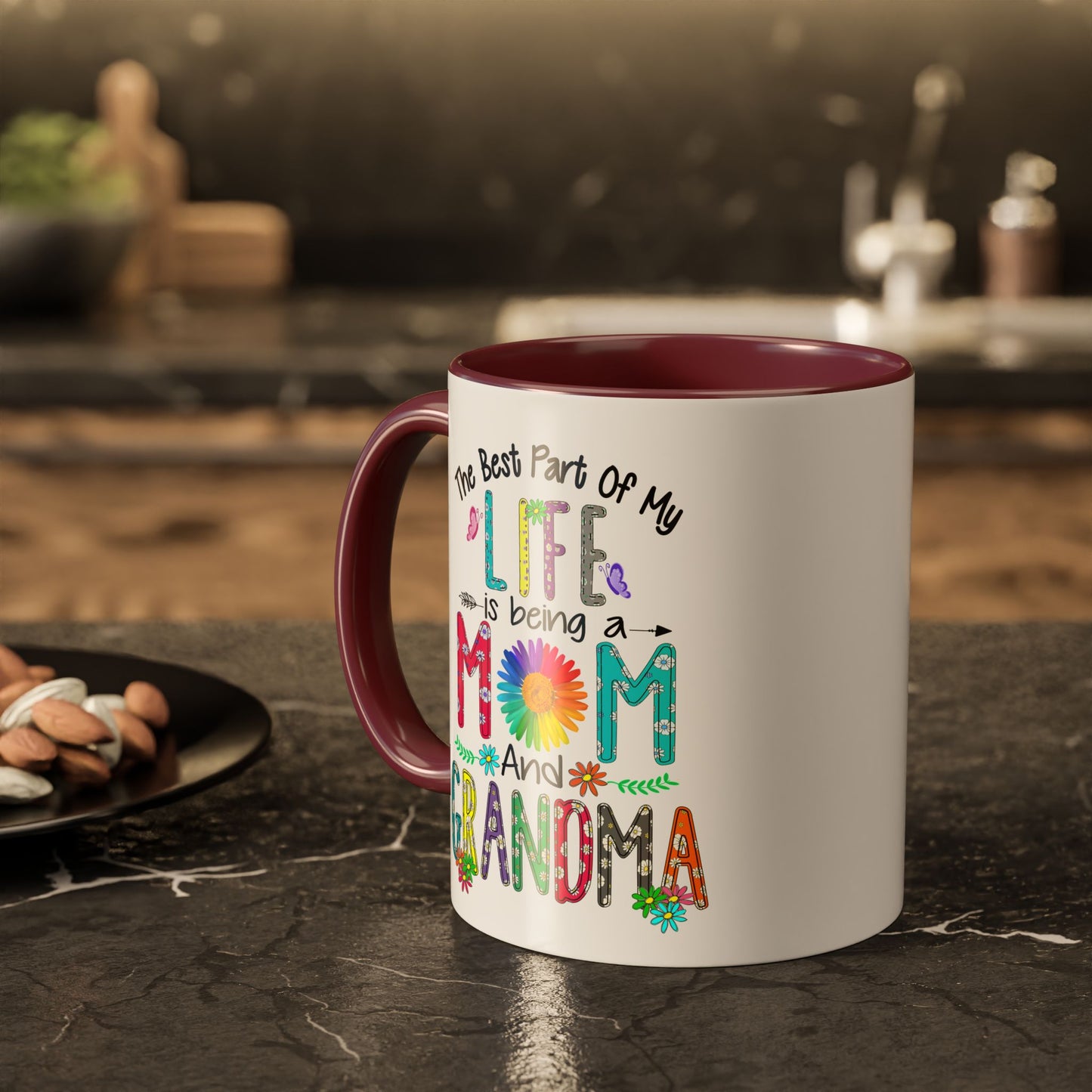 Mom and Grandma Colorful Ceramic Mug — "The Best Part of My Life is Being a Mom and Grandma" (11oz/15oz)