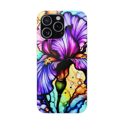 Stained Glass Iris Smartphone Case — Vibrant Purple Watercolor Phone Cover