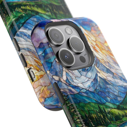 Stained Glass Mountain Lake Mosaic Phone Case — Impact-Resistant Artistic Protection