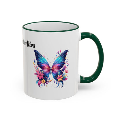 I Love Butterflies Accent Rim Mug — Floral Butterfly Coffee Cup (11oz/15oz)