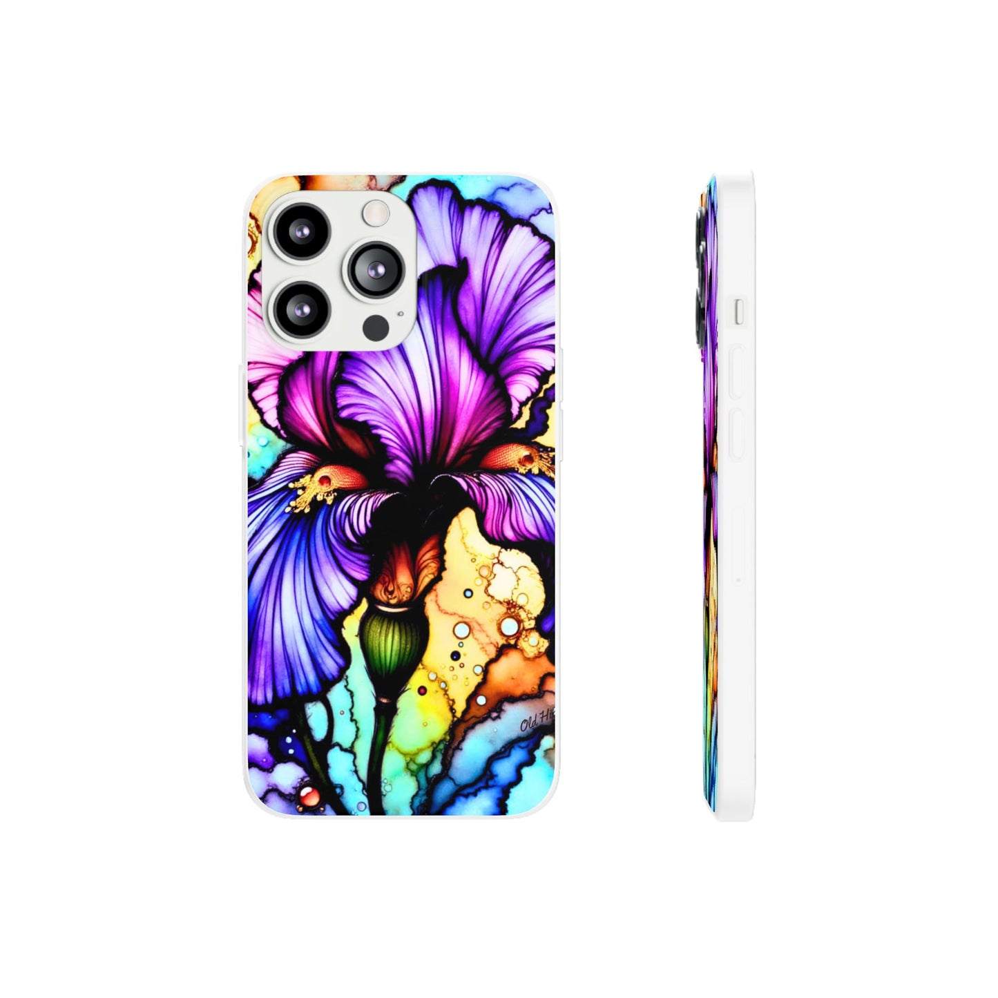 Stained Glass Iris Smartphone Case — Vibrant Purple Watercolor Phone Cover