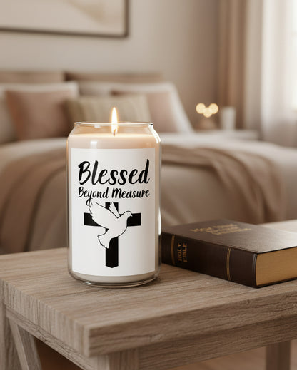 Blessed Beyond Measure Soy Candle — 13.75 oz Religious Scented Candle (Dove & Cross)